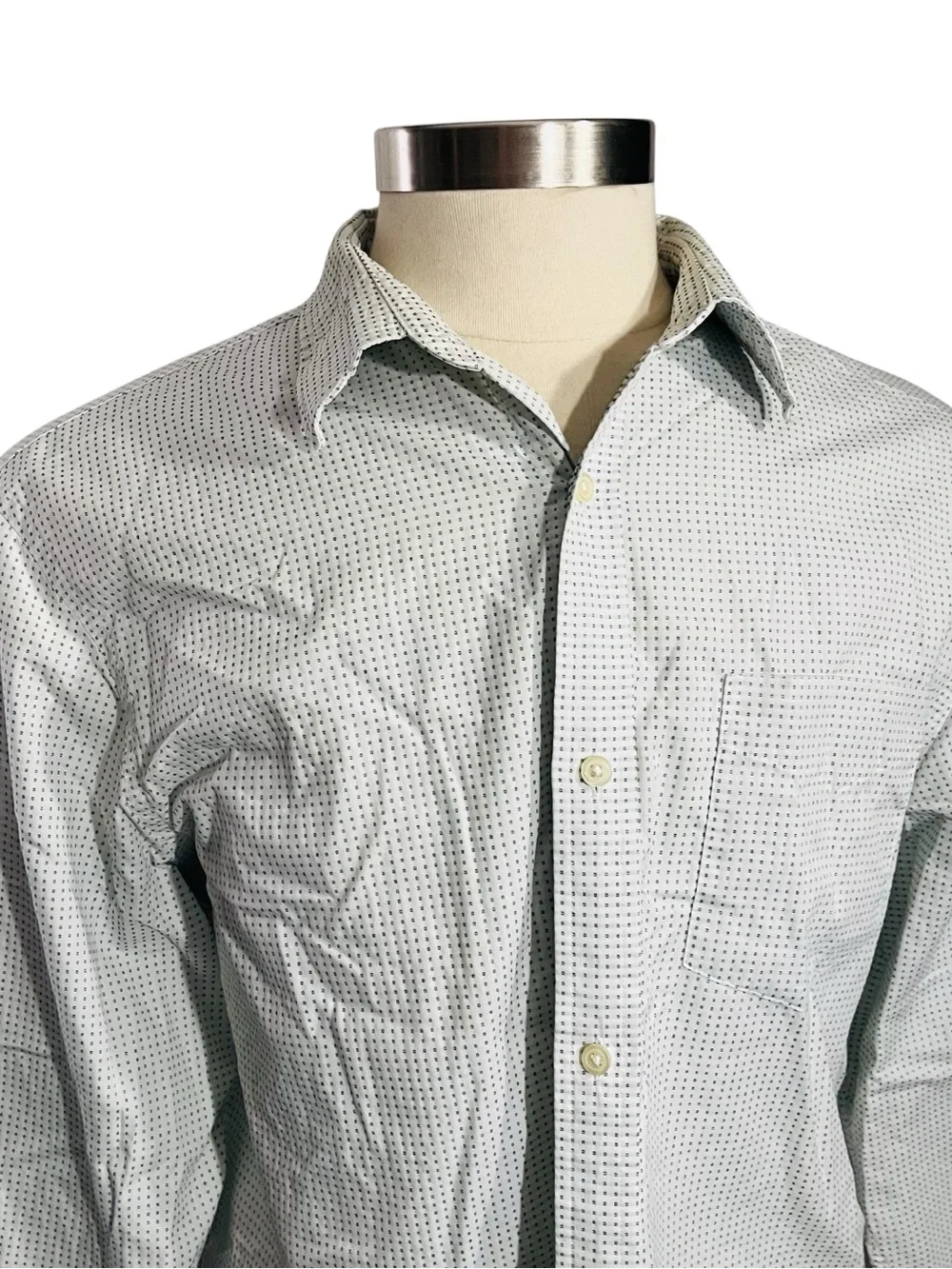 Banana Republic White Green Textured Squares Dress Shirt Sz XL 17 17.5 No Iron